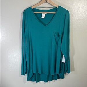 NWT Ady P Teal V-Neck Long Sleeve Top